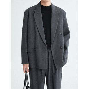 西装 休闲韩版 领两件套宽松外 男秋冬季 法国Anseola莱赛尔羊毛套装