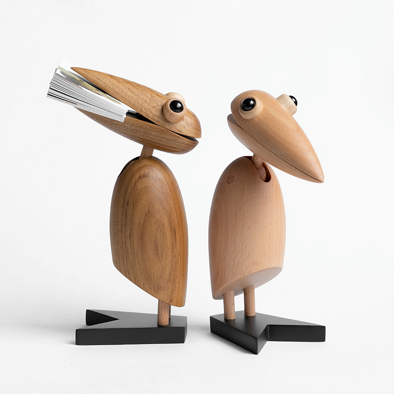 鸟夹名片夹家居摆件创意礼品啄木鸟北欧实木办公室桌面木质装饰品