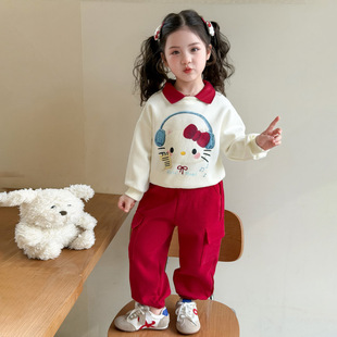 女小童套装2026新款春秋印卡通圆领卫衣休闲裤百搭工装裤洋气童装
