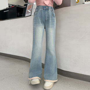 女童牛仔裤微喇叭裤子儿童春装2026新款春秋季女孩浅色洋气牛仔裤