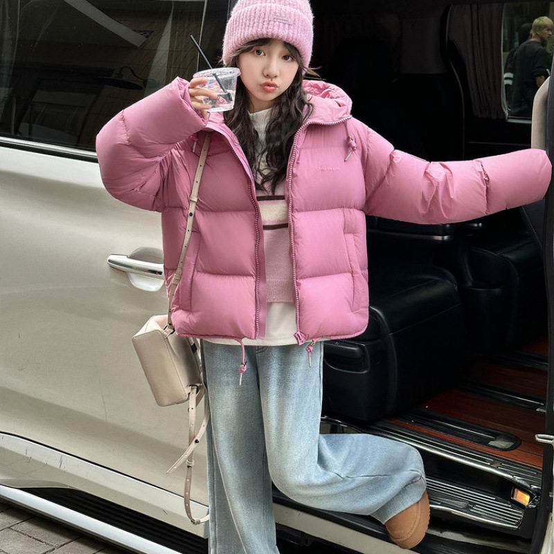 女童短款加厚连帽棉服冬季2025新款女大童时尚亮色洋气保暖面包服