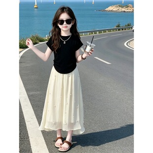 女童夏装韩系套装2026新款高级感洋气时髦短袖儿童夏季裙子两件套