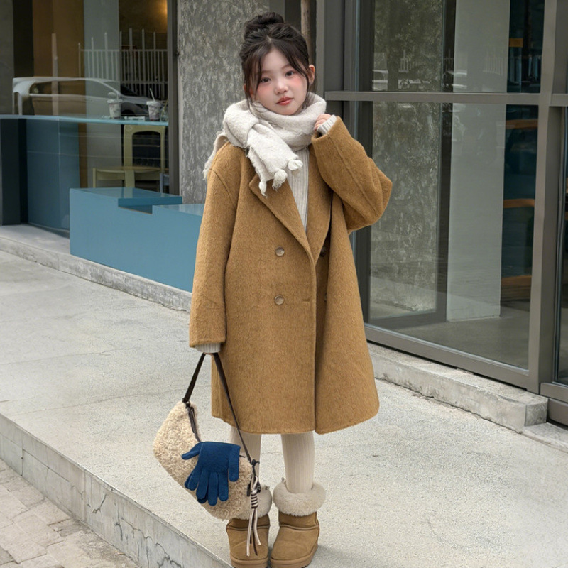 女童加绒外套秋冬款2025新款中大童洋气冬装皮毛一体冬季加厚