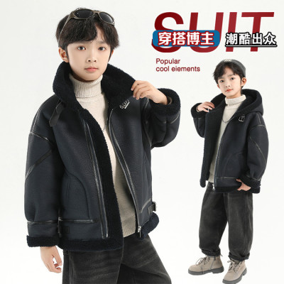 儿童装男童加绒加厚外套2025秋冬新款皮毛冬季皮衣一体大童男孩潮