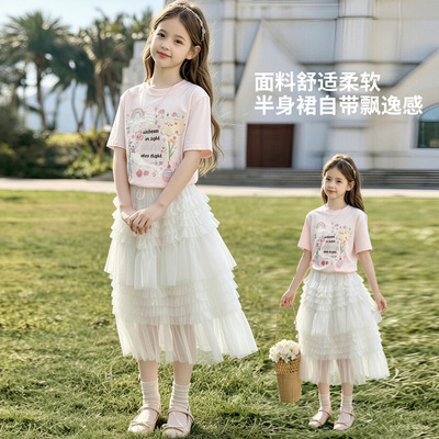 女童甜美T恤夏装蕾丝短袖2026新款女大童纯棉半袖女孩超好看上衣