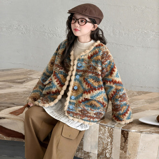 女童加绒外套2025年新款秋冬装洋气时髦中大童韩版费岛绒夹棉外套