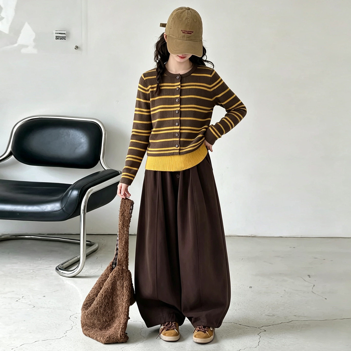 女童两件套秋装条纹针织开衫阔腿裤复古休闲洋气韩系中大童套装潮
