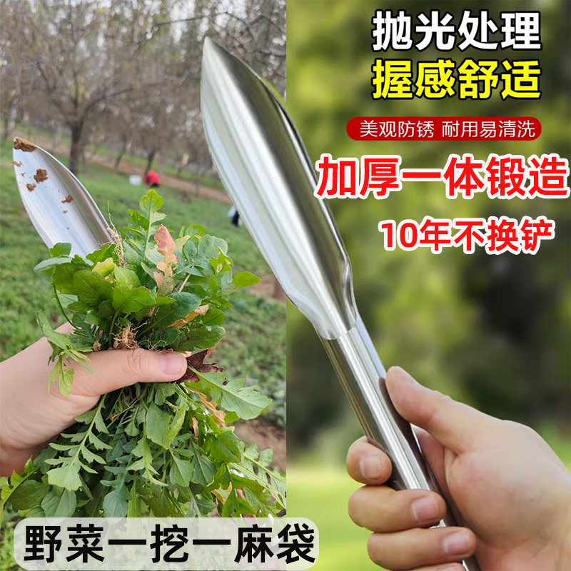 不锈钢小铲子挖土养花种花种菜专用工具松土栽苗挖野菜神器园艺