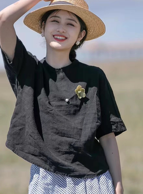 短袖文艺薄款亚麻小衫