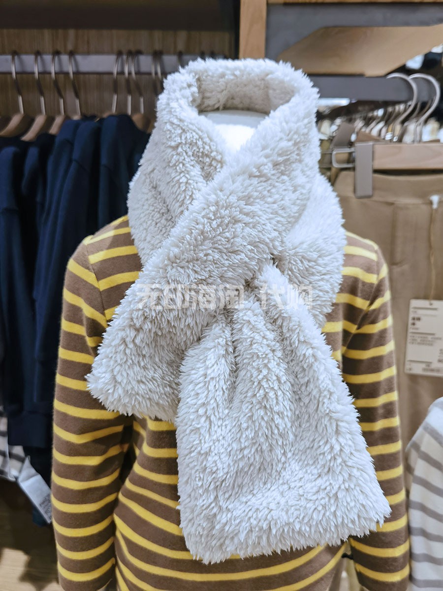 MUJI无印良品聚酯纤维抓绒围巾儿童围脖纯色小孩婴幼冬季保暖围巾