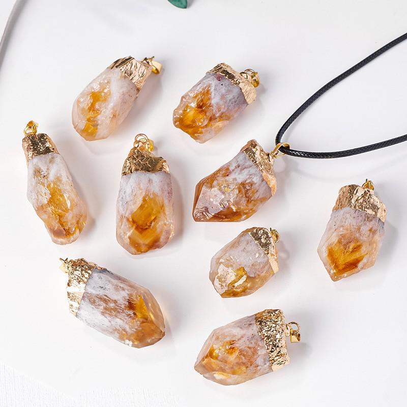 东海天然水晶黄晶牙吊坠 巴西黄水晶原石吊坠工艺品 项链饰品配件