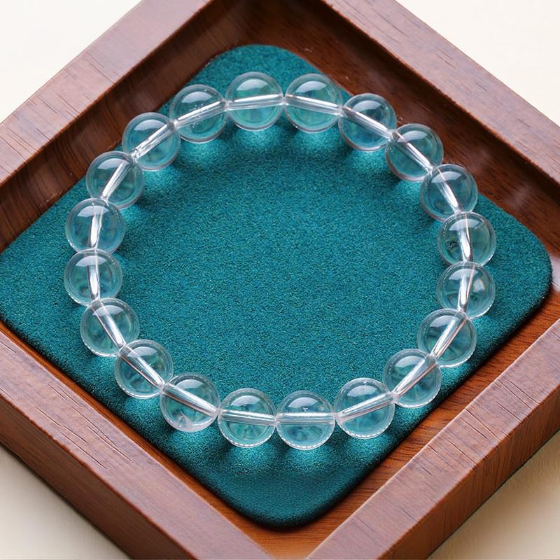 东海县天然白水晶手链男女款简约透体全净体单圈圆珠散珠手串厂家