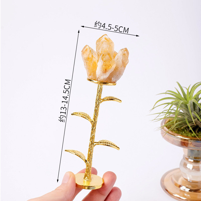 天然水晶白水晶单晶体合金花束黄水晶牙摆件创意家居办公装饰摆件