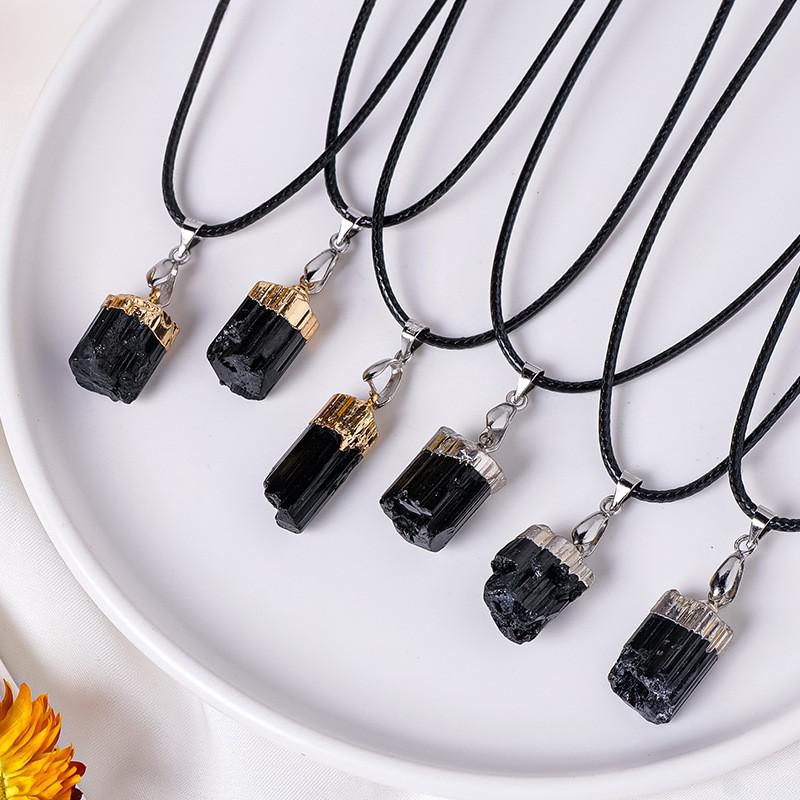 东海天然矿石原石黑碧玺吊坠电气石石柱吊坠原石矿石项链挂件现货