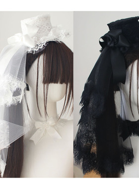 黑色白色哥特破碎风Lolita小物百搭头纱小礼帽发带颈饰二次元发饰