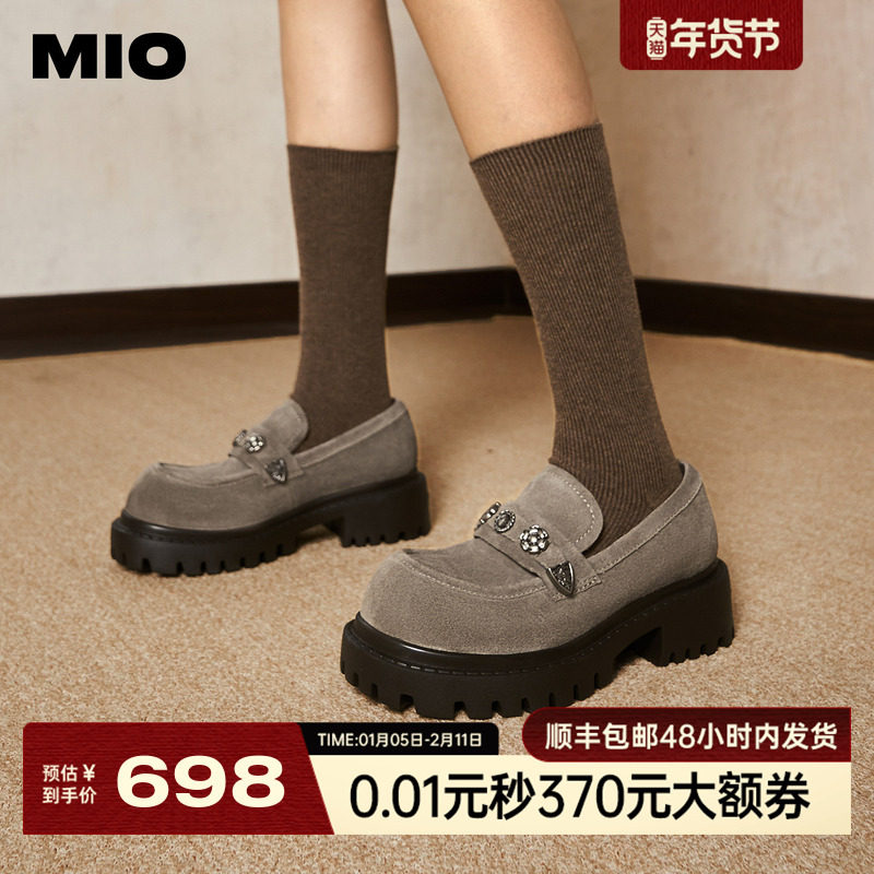 罗予彤/柏欣妤同款MIO米奥复古高跟乐福鞋女2025厚底增高5c