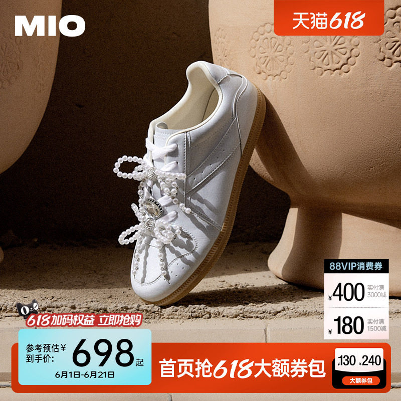 MIO米奥春夏板鞋女miu系珍珠芭蕾休闲鞋运动拖鞋蝴蝶结德训鞋