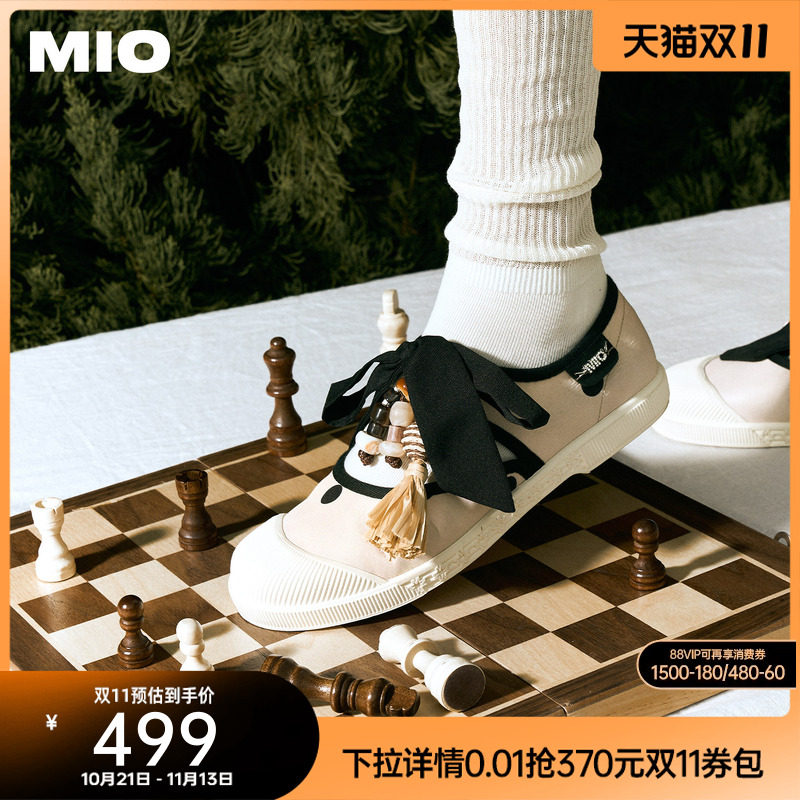 MIO米奥波点流苏玛丽珍2026春季新款芭蕾运动帆布鞋休闲板鞋女