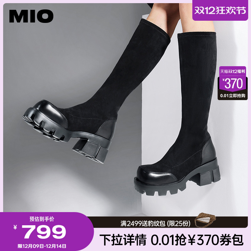 米奥圆头长靴MIO厚底休闲袜靴