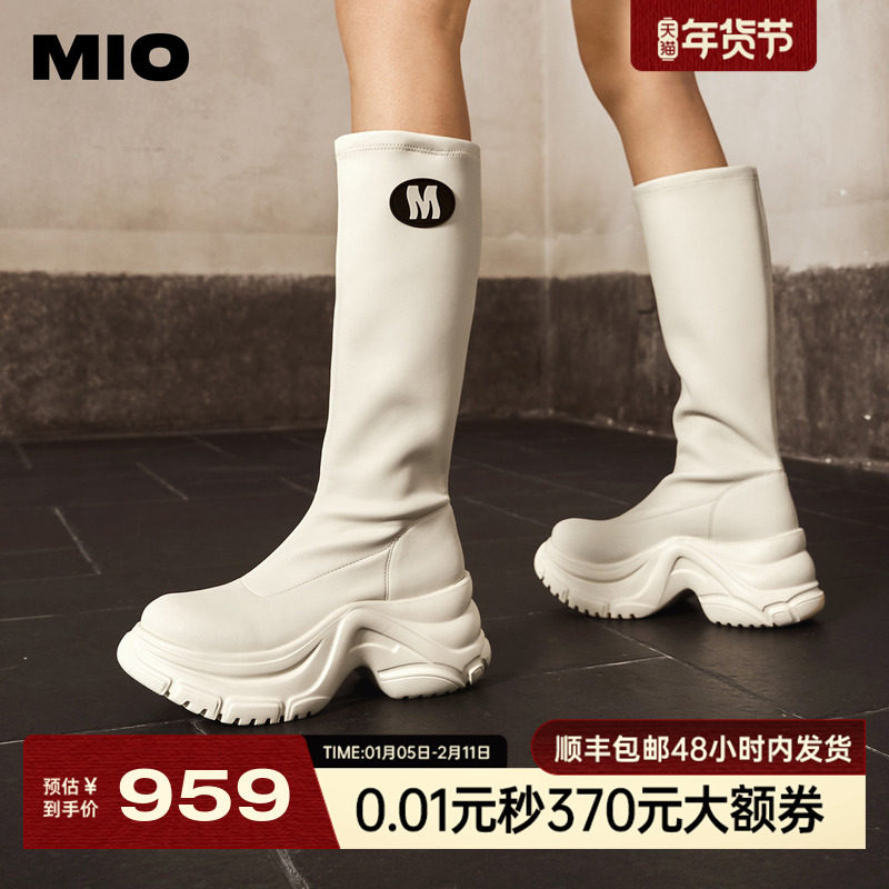 MIO米奥长筒瘦瘦靴2025冬季新款圆头运动厚底增高弹力靴袜靴女