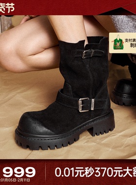 孟子义张子枫马思纯同款MIO米奥西部短马丁骑士靴秋冬5cm厚底女鞋