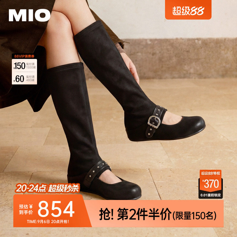 MIO米奥女鞋长靴2026冬新款金属扣弹力勃肯靴内增高镂空凉靴夏图片