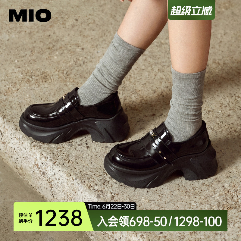 MIO米奥乐福鞋厚底2026秋季新款圆头漆皮通勤单鞋增高7.5cm小皮鞋
