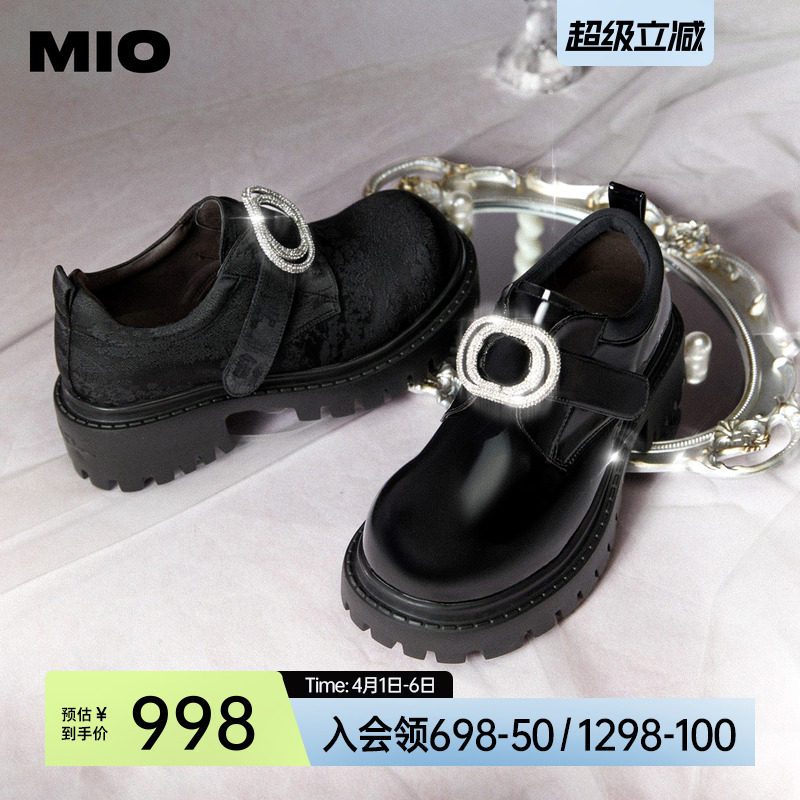 MIO米奥大头乐福鞋中国风春夏款魔术贴增高厚底5cm单鞋牛津女鞋
