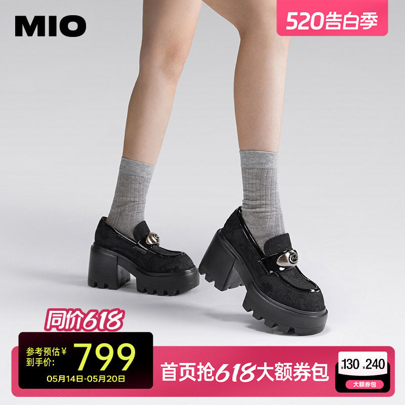 [沈月同款]MIO米奥超高跟圆头英伦学院风乐福鞋金属饰扣单鞋