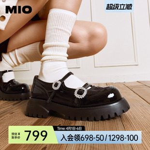 女粗跟皮鞋 MIO米奥厚底玛丽珍2026春季 新款 单鞋 增高学院乐福鞋