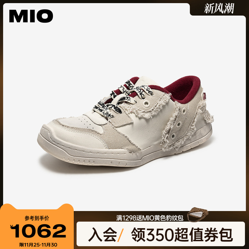 MIO米奥时尚休闲鞋2026春季新款圆头平跟擦色做旧运动鞋女鞋