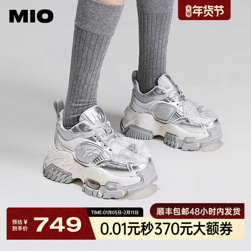 MIO米奥秋季圆头高跟运动鞋潮流花朵厚底酷趣时尚休闲鞋女