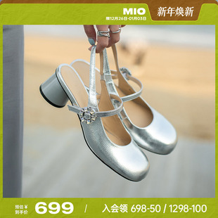 搭扣设计圆头中跟百搭玛丽珍女鞋 甜美凉鞋 新款 MIO米奥2025夏季