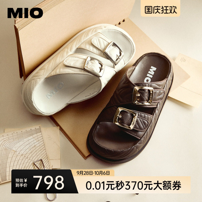 MIO米奥拖鞋女2026夏季新款厚底勃肯拖增高一字拖纯色双扣一脚蹬图片