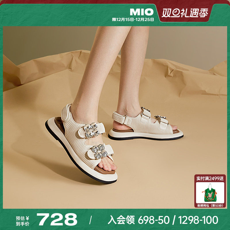 MIO米奥夏季新款凉鞋甜酷时髦水钻休闲凉鞋轻便通勤凉拖女
