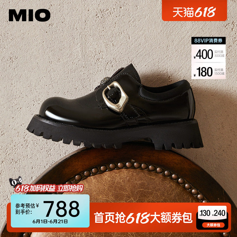 MIO米奥乐福鞋春夏款金属牛津鞋饰扣学院风厚底增高通勤百搭单鞋