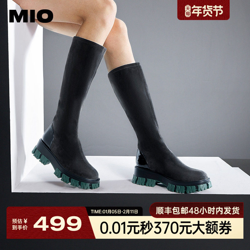 MIO米奥冬季靴子圆头高筒弹力靴英伦风酷感厚底通勤袜靴长筒靴女