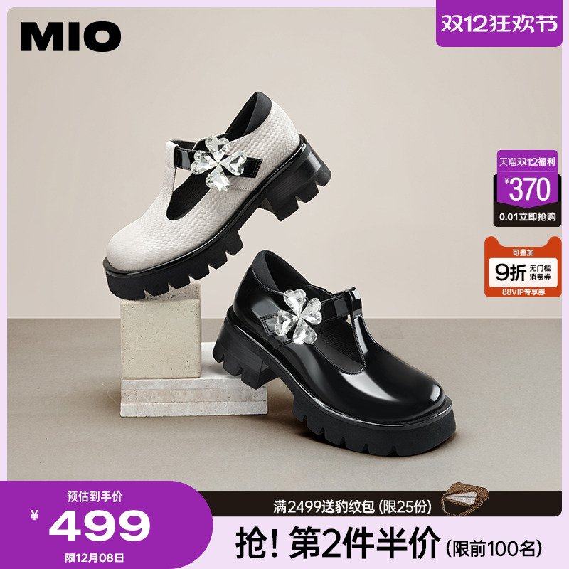 【智心浪漫】MIO米奥玛丽珍鞋四叶草水钻复古中跟JK乐福鞋单鞋女