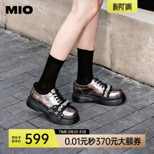 百搭女鞋 MIO米奥小众复古圆头少女牛津鞋 闪钻蝴蝶减龄厚底单鞋