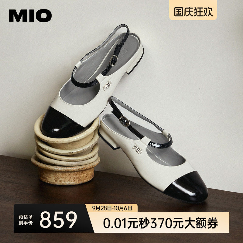 MIO米奥低跟小香风玛丽珍凉鞋2026夏季新款一字扣包头后空单鞋图片