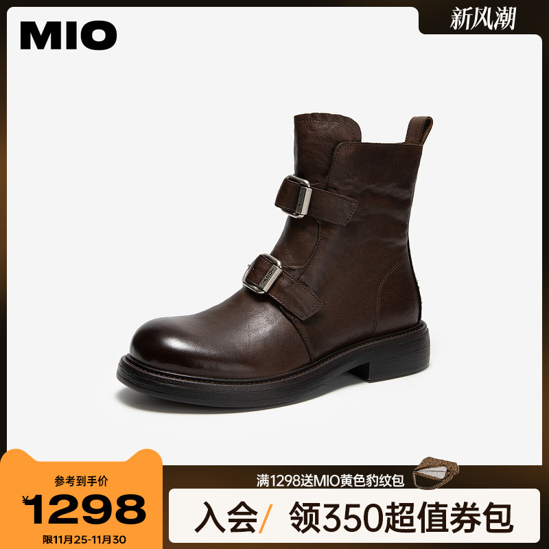 MIO米奥马丁靴皮带扣短靴2025冬季新款复古切尔西靴厚底皮靴女靴