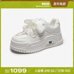 蕾丝透气6.5cm厚底增高运动小白鞋 新款 女 2025秋季 MIO米奥休闲板鞋