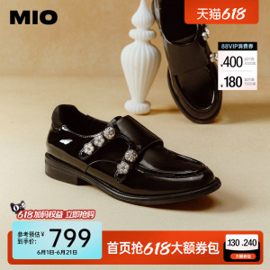 MIO米奥乐福鞋2026秋季新款圆头粗跟金属花饰小皮鞋英伦风女鞋