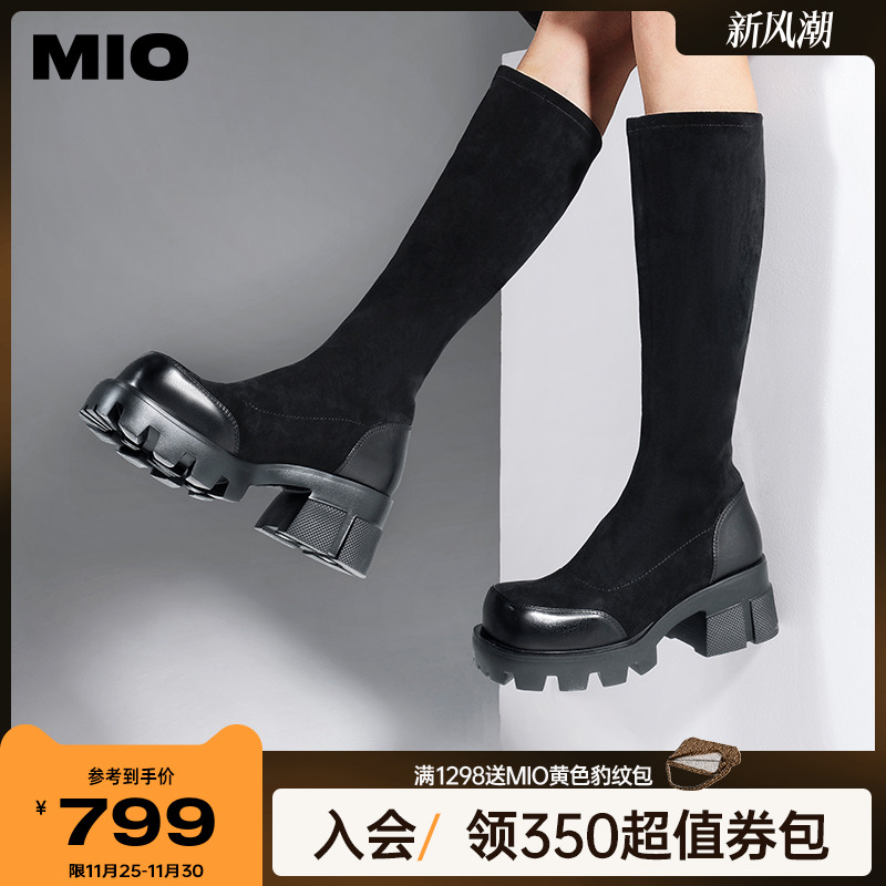 米奥圆头长靴MIO厚底休闲袜靴