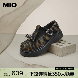 MIO米奥秋季 复古山茶花单鞋 T字袢带中跟显高玛丽珍鞋 女鞋