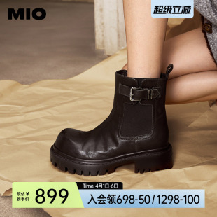 MIO米奥厚底女靴切尔西2025冬季 圆头微翘大头复古增高马丁靴 新款