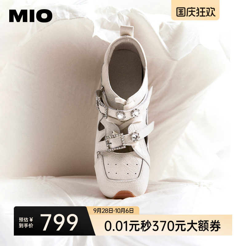 MIO米奥芭蕾运动玛丽珍2026春新款闪钻绑带女阿甘舞鞋裂纹皮单鞋图片
