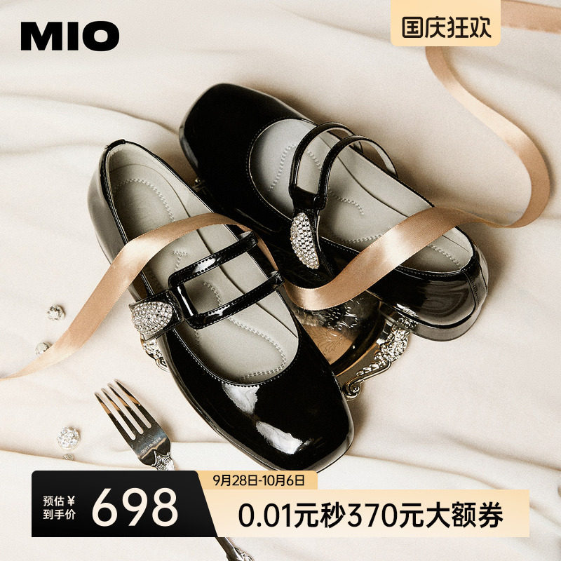 MIO米奥玛丽珍鞋2026春季新款圆头粗跟闪钻饰扣魔术贴女单鞋图片