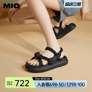 女夏季 沈月同款 MIO米奥凉鞋 休闲厚底凉拖 玫瑰花扭结沙滩鞋