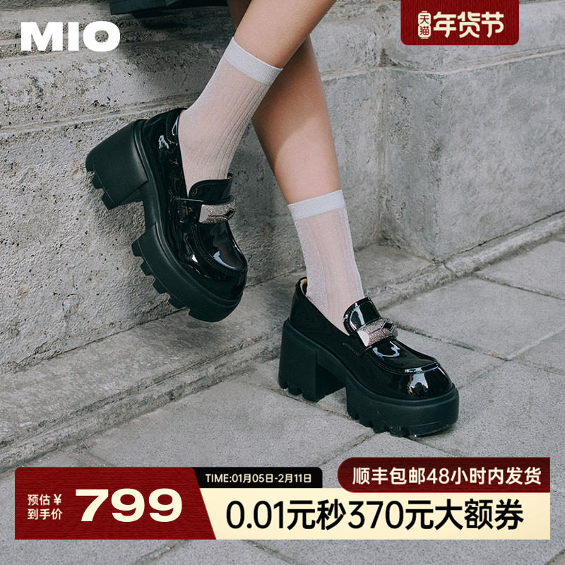[张小婉同款]MIO米奥2025秋季学院乐福鞋增高小皮鞋闪钻单鞋